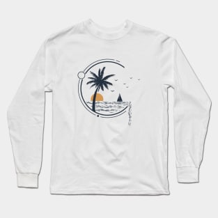 Sailboat In Ocean. Summer Time. Double Exposure Style Long Sleeve T-Shirt